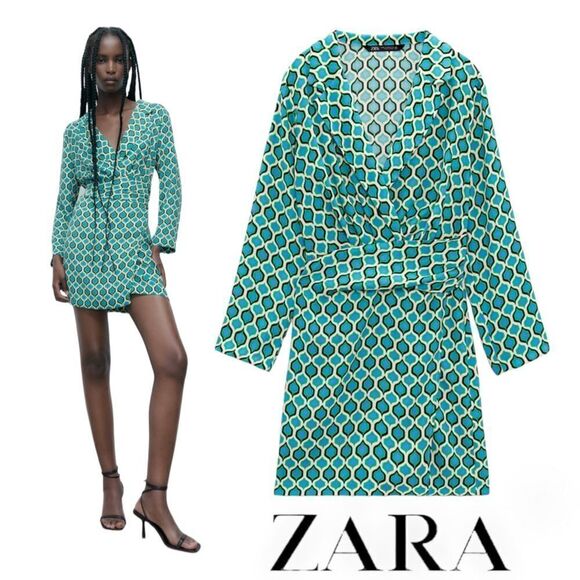 ZARA | Blue/Green | GEOMETRIC PRINT BLAZER DRESS - Picture 1 of 10